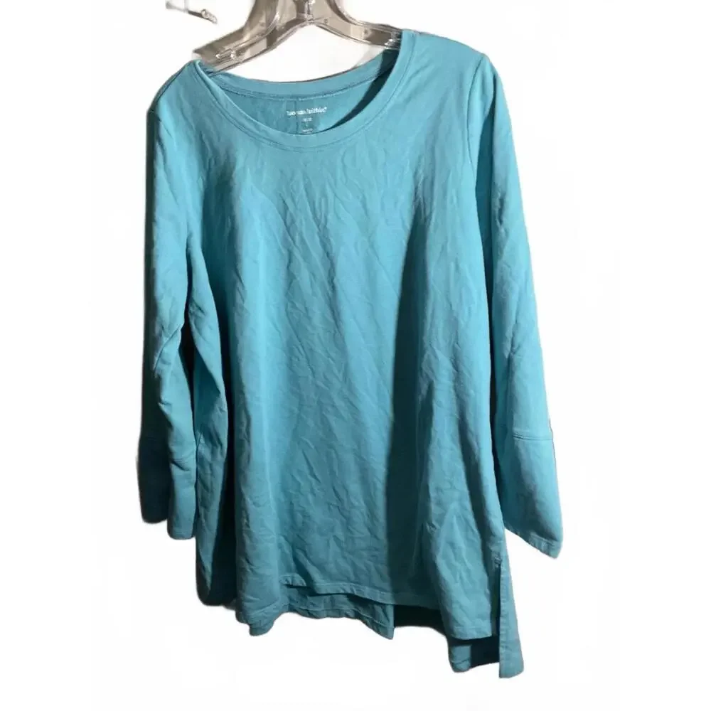 Light Blue Long Sleeve Top with Button Detail Woman Within 18/20 L - Picture 2 of 8